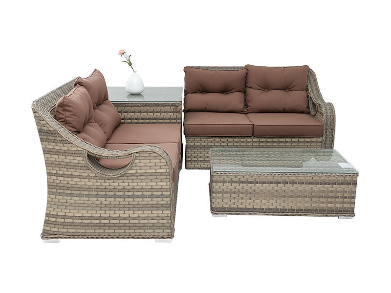 Bộ bàn ăn ngoài trời hiện đại, bộ bàn ghế mây nhôm mặt trên bằng gỗ tổng hợp, YQR-542A