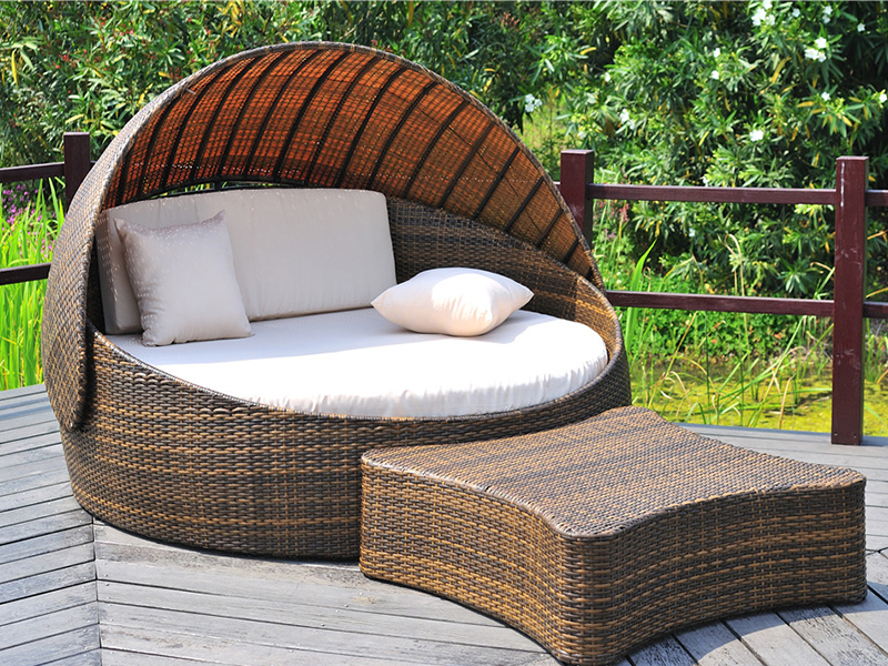 Giường Rattan ngoài trời, Giường ngày giải trí ngoài trời lớn YQR-192