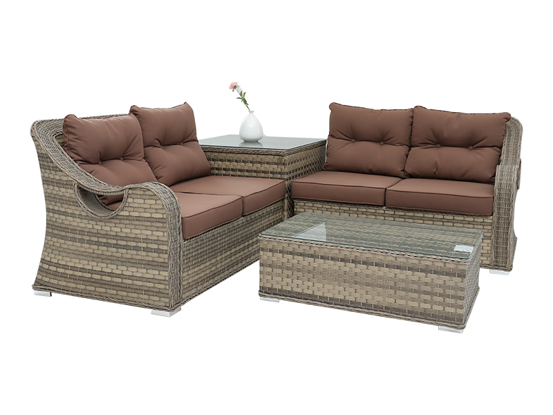 Bộ bàn ăn ngoài trời hiện đại, bộ bàn ghế mây nhôm mặt trên bằng gỗ tổng hợp, YQR-542A